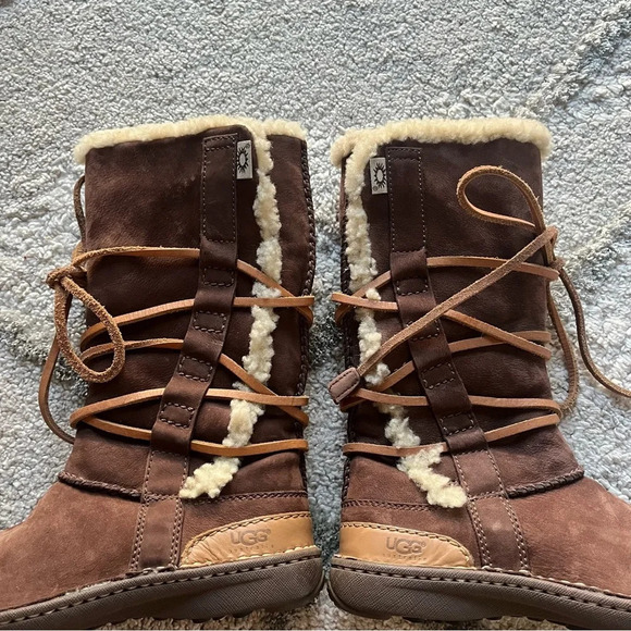 UGG Catalina Brown tall suede Leather Sheepskin Boots Shoes lace up 5 - Picture 4 of 12